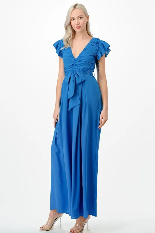 Royal Blue Lace Up Back Tie Jumpsuit