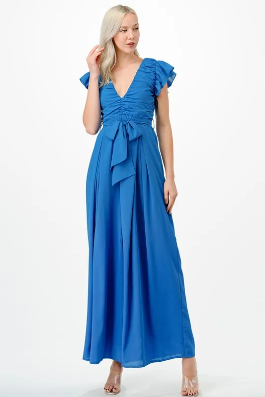 Royal Blue Lace Up Back Tie Jumpsuit