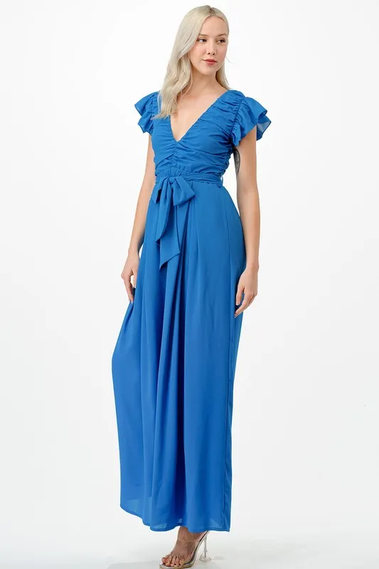 Royal Blue Lace Up Back Tie Jumpsuit