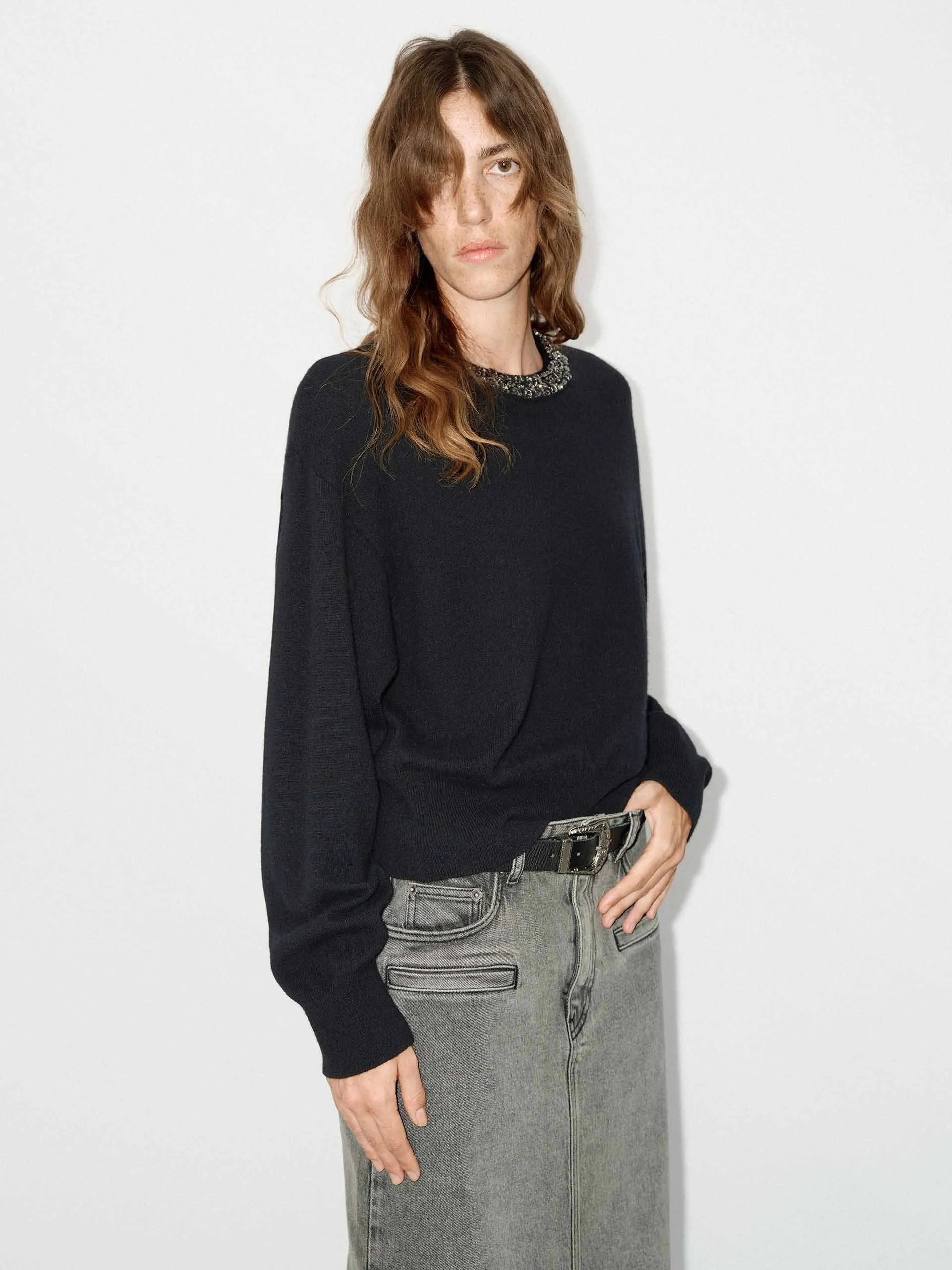 Sequin Collar Knit Sweater