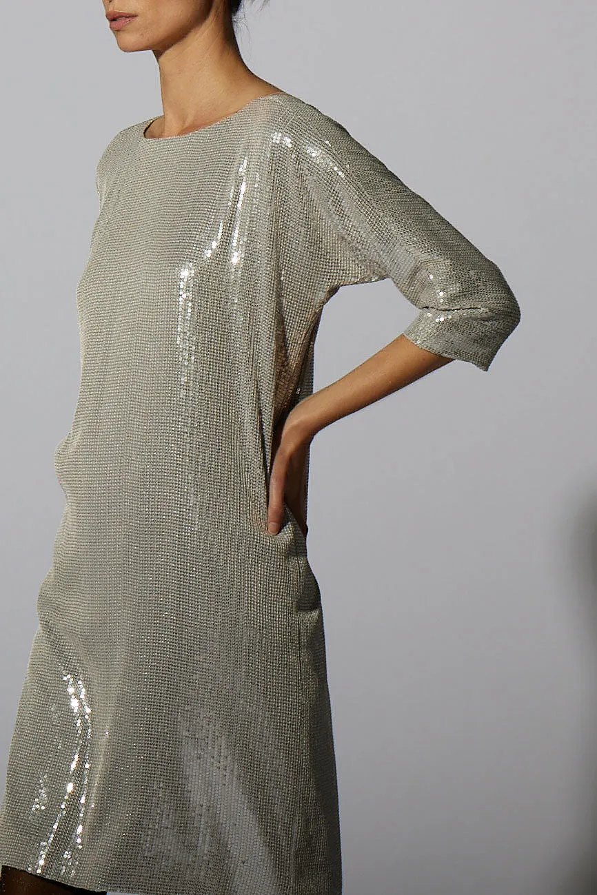 SEQUIN SHIFT KNEE LENGTH SILVER