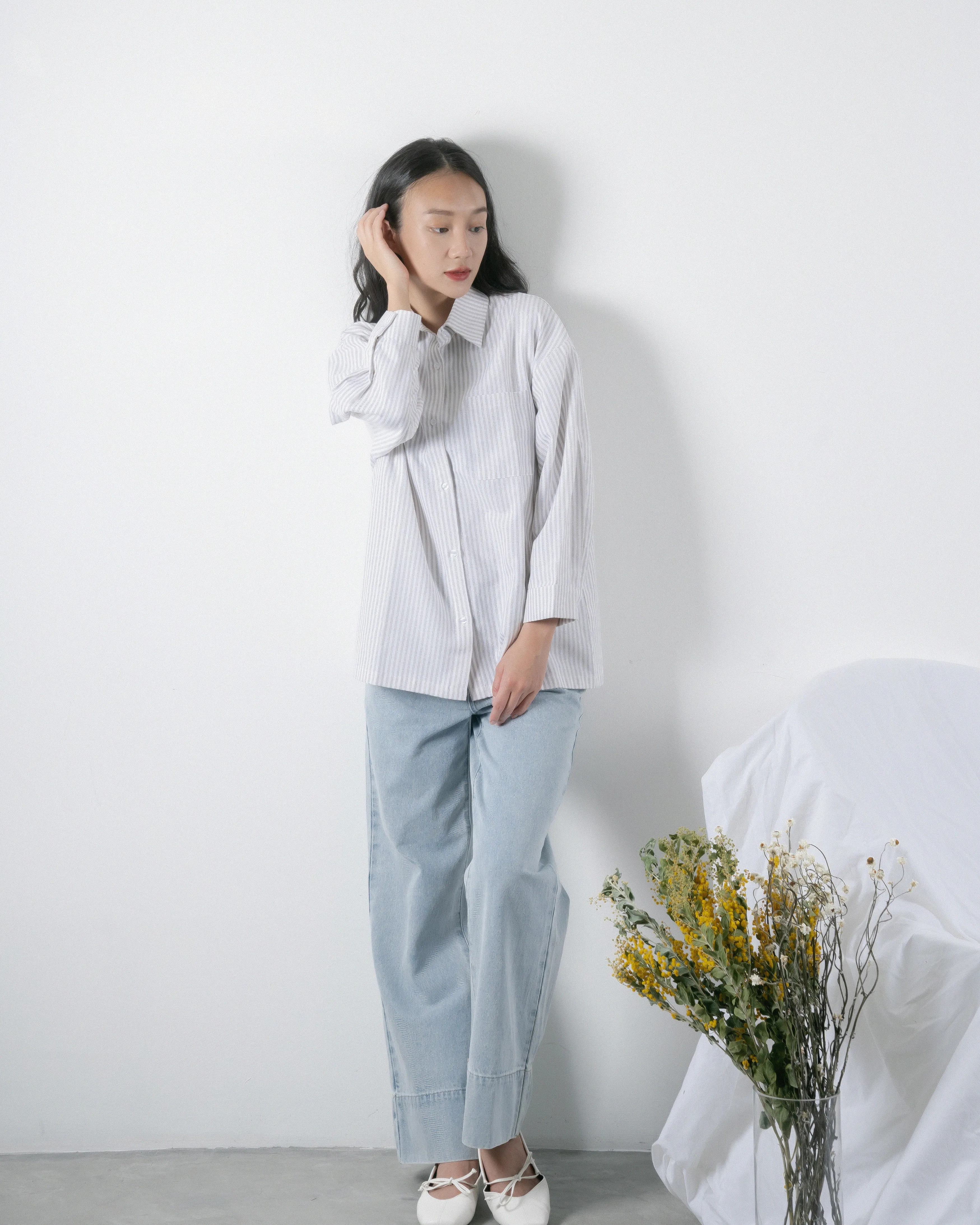 Stripes Oversize Shirt (Khaki)