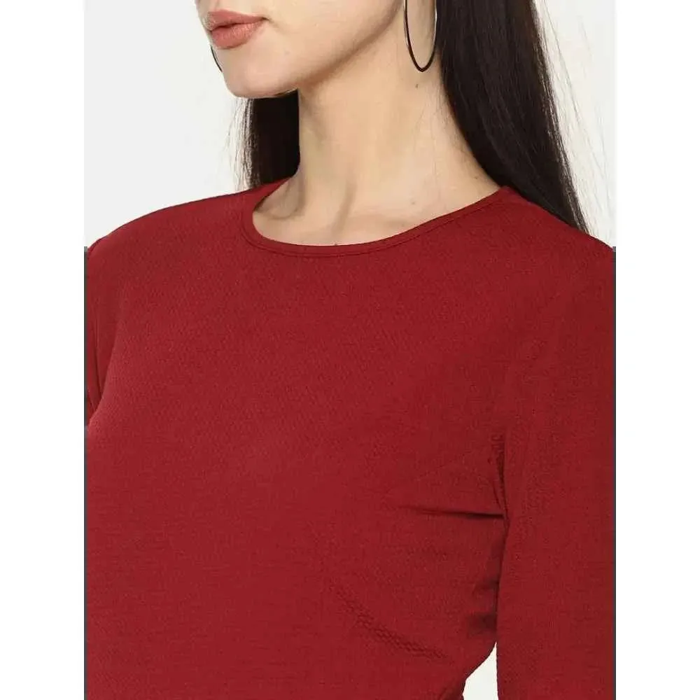 Stylish Polyester Maroon Solid Front Slit Simple Flare Dress