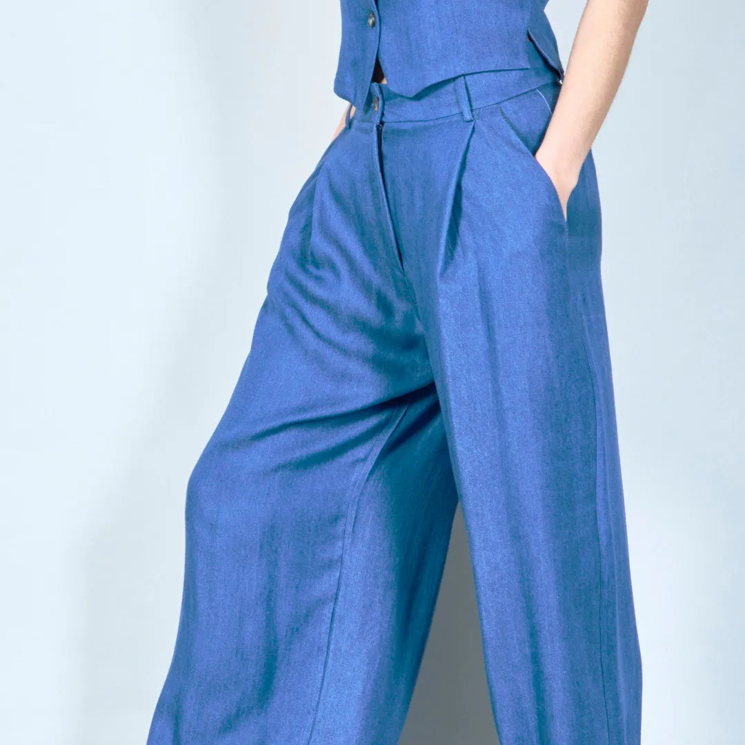 Tailored wide-leg denim trousers wholesale