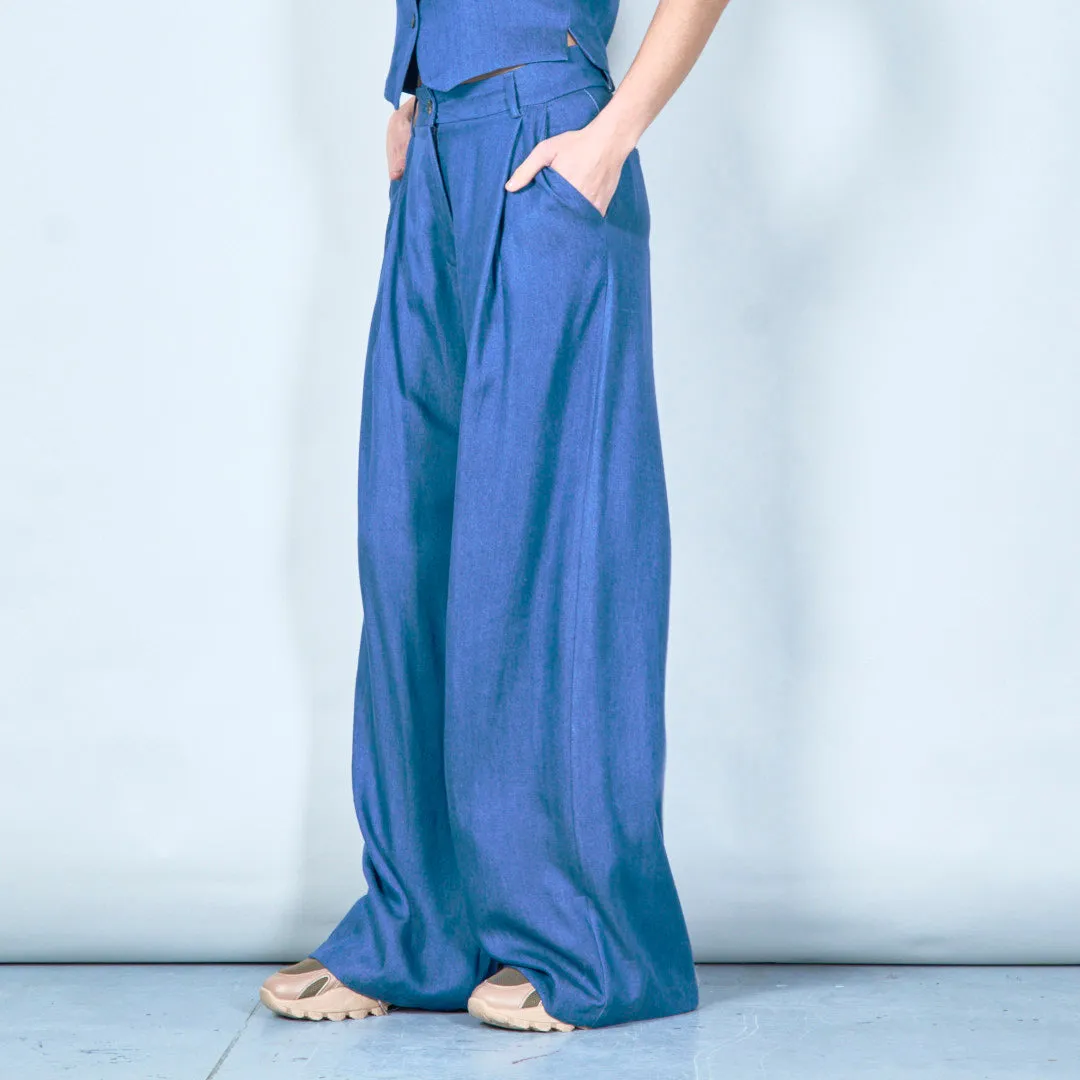 Tailored wide-leg denim trousers wholesale