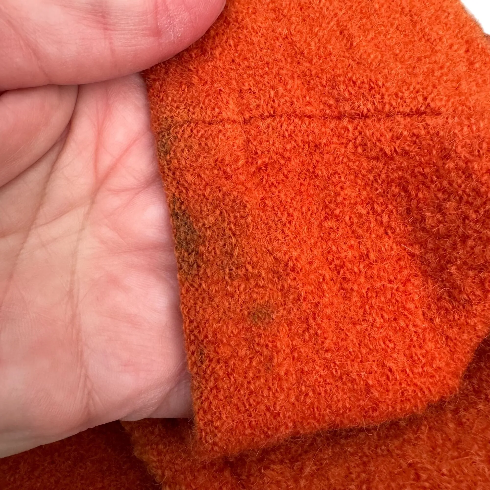 Tally Ho Vintage Womens Orange Boiled Wool Zip-Up Polo Collar Cardigan Jacket S