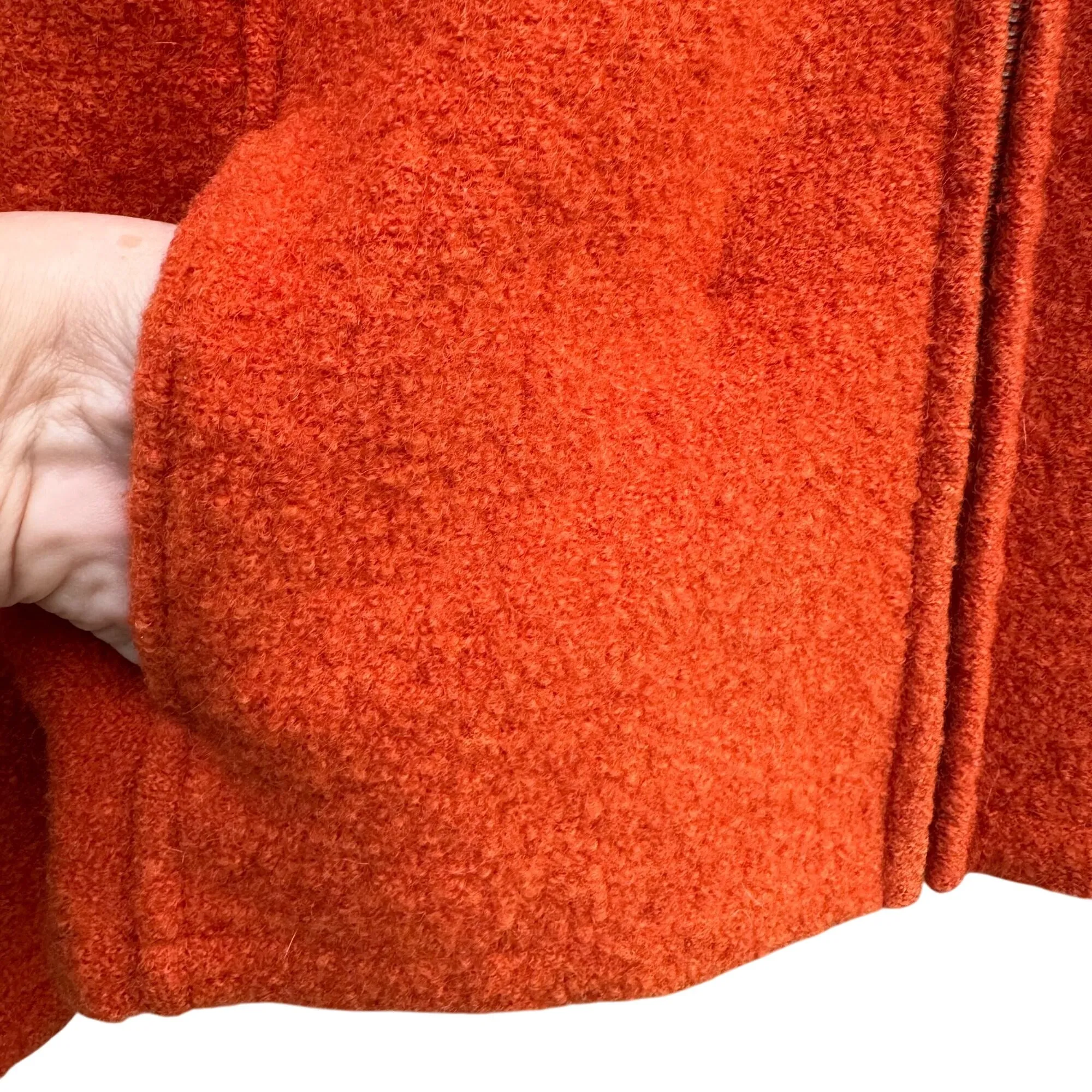 Tally Ho Vintage Womens Orange Boiled Wool Zip-Up Polo Collar Cardigan Jacket S