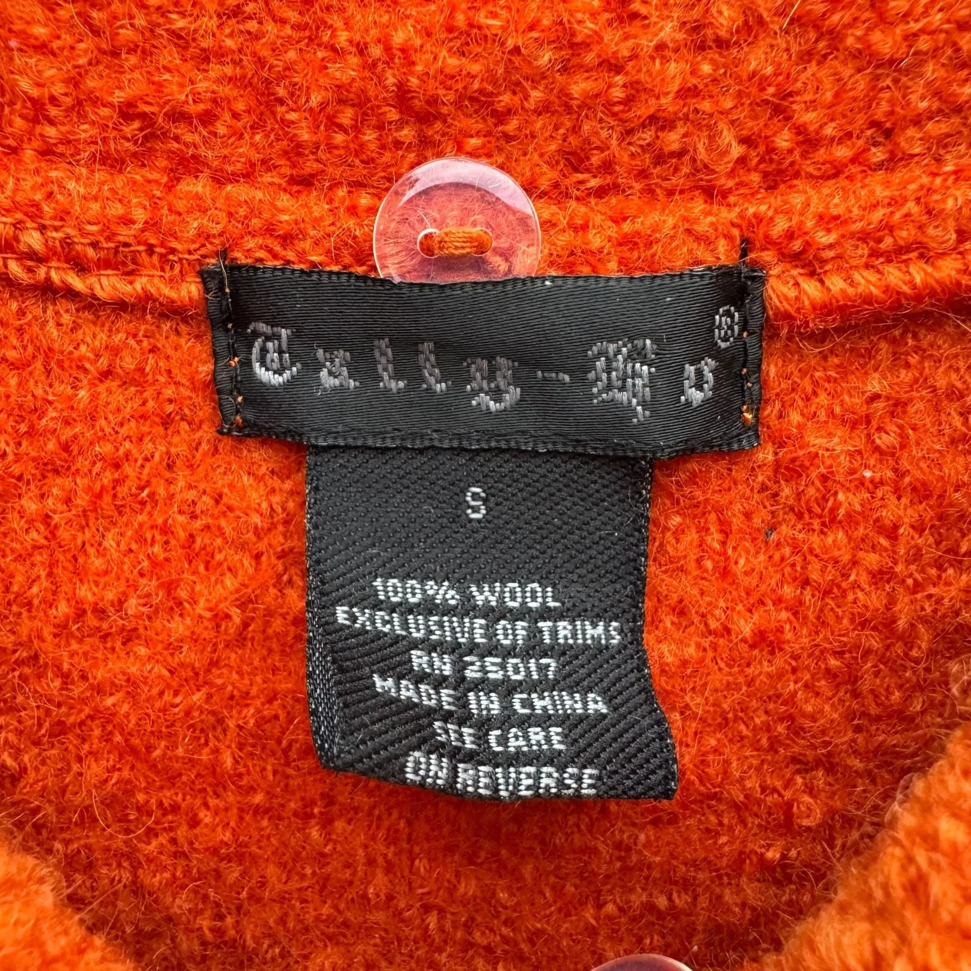 Tally Ho Vintage Womens Orange Boiled Wool Zip-Up Polo Collar Cardigan Jacket S