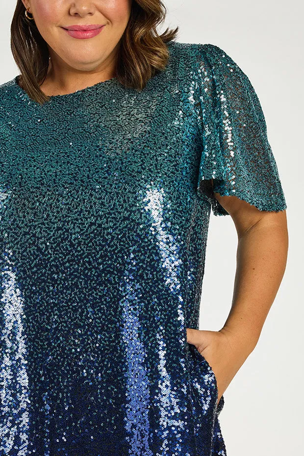 Taylor Ombre Blue Sequin Dress