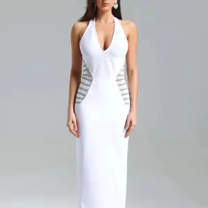 Trend4us Women's Chic Backless Halter Maxi Dress