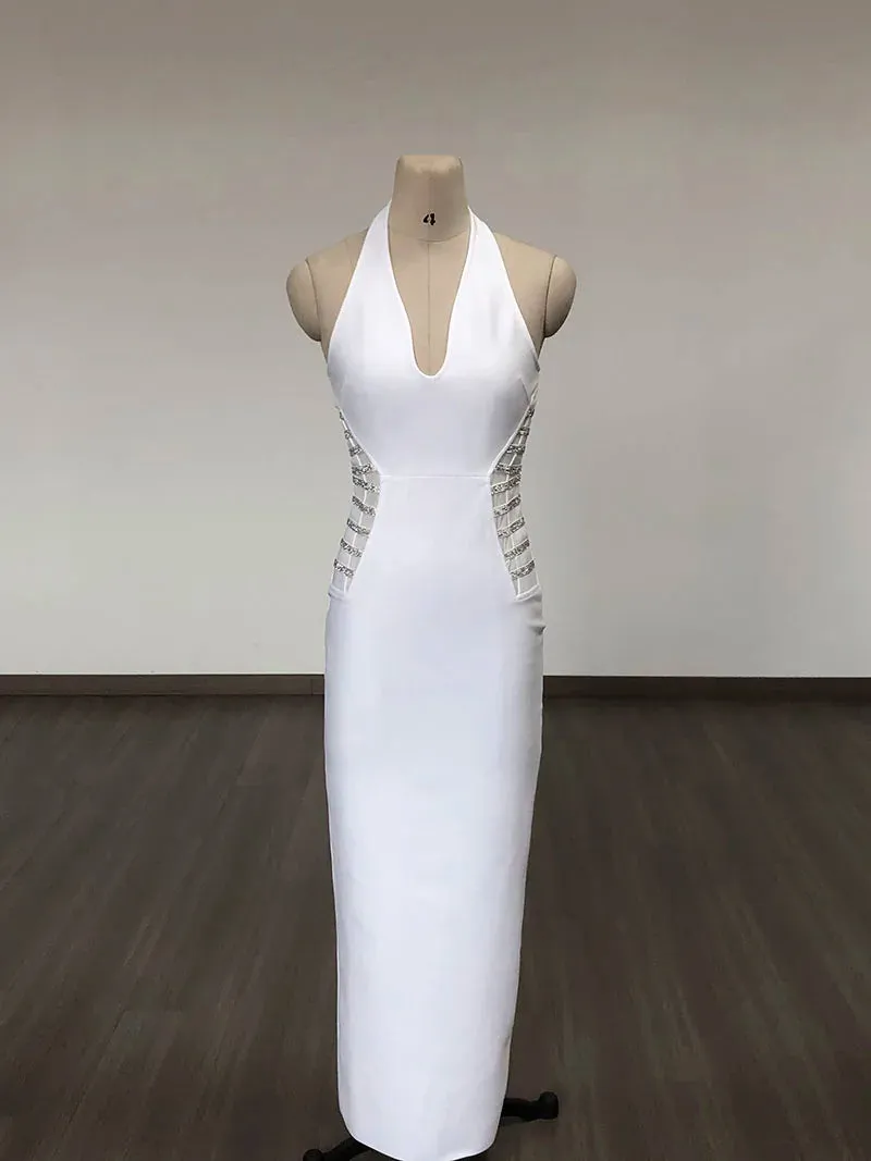 Trend4us Women's Chic Backless Halter Maxi Dress