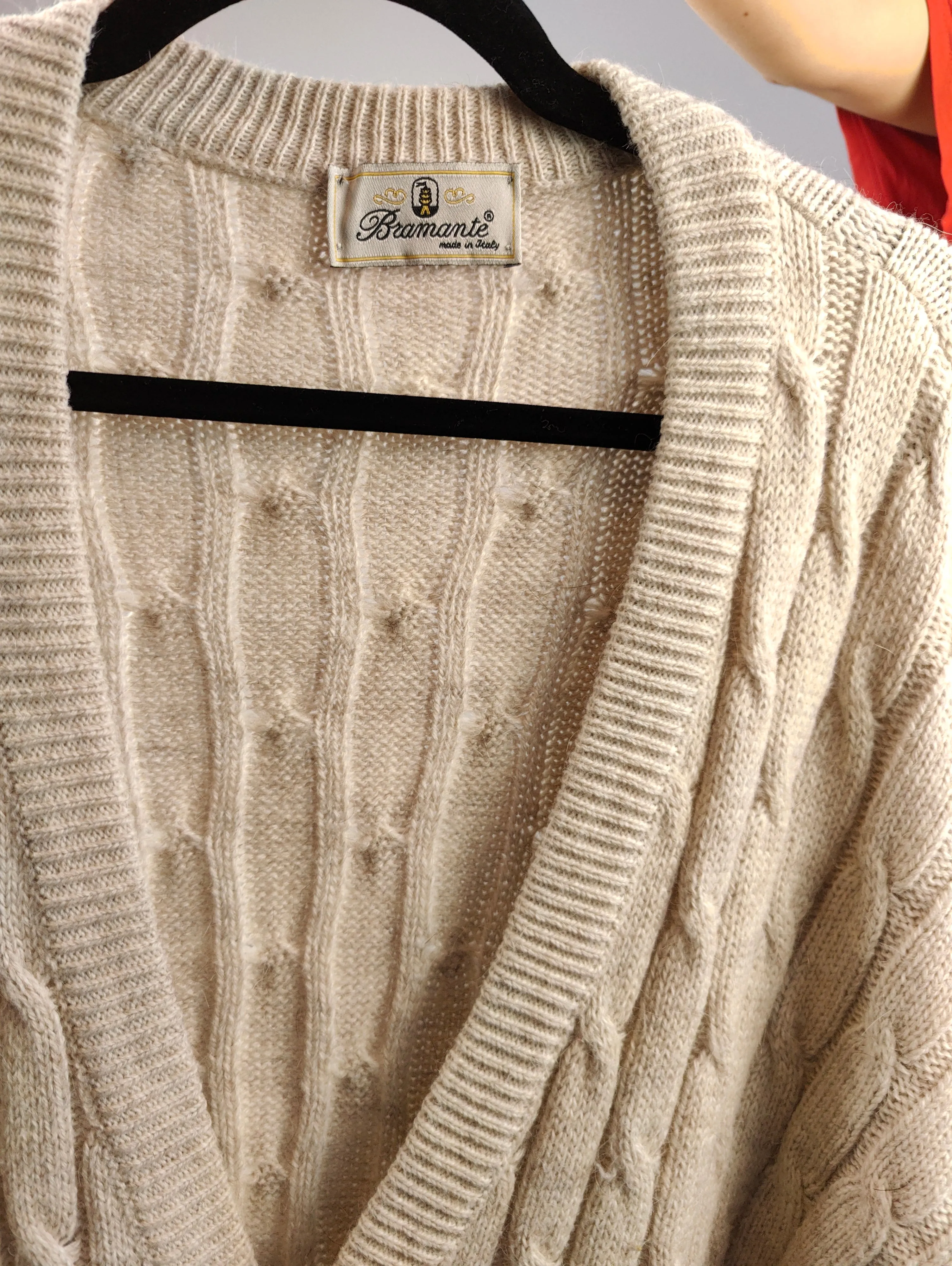 Vintage alpaca wool cardigan L XL | beige off white cable knit knitted sweater jacket women
