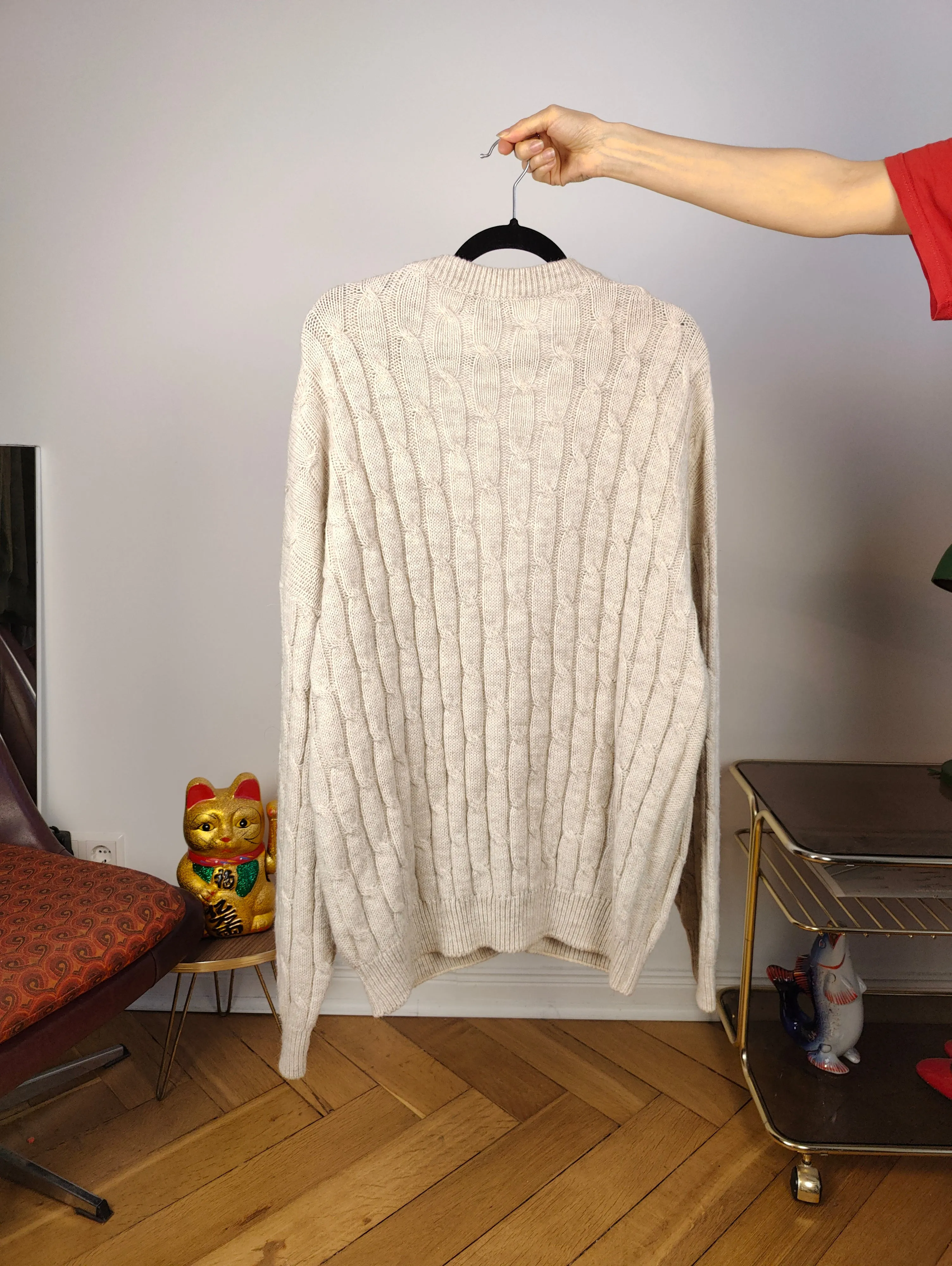 Vintage alpaca wool cardigan L XL | beige off white cable knit knitted sweater jacket women