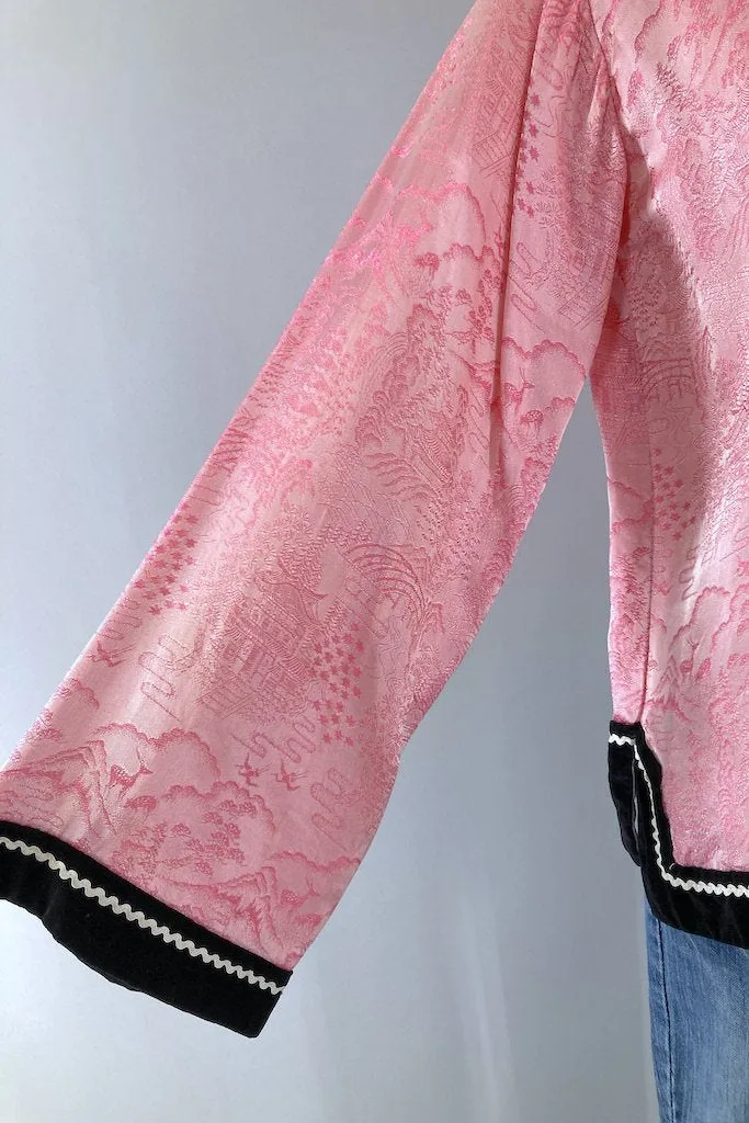 Vintage Pink Velvet Mandarin Top