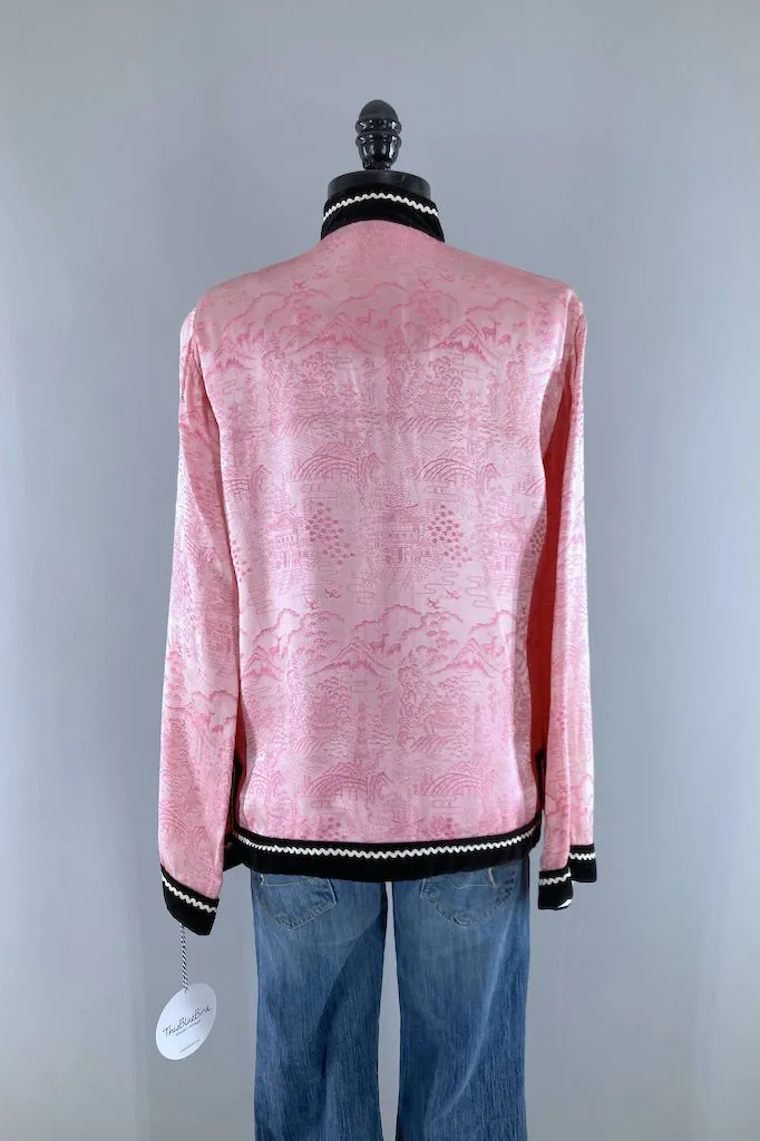 Vintage Pink Velvet Mandarin Top