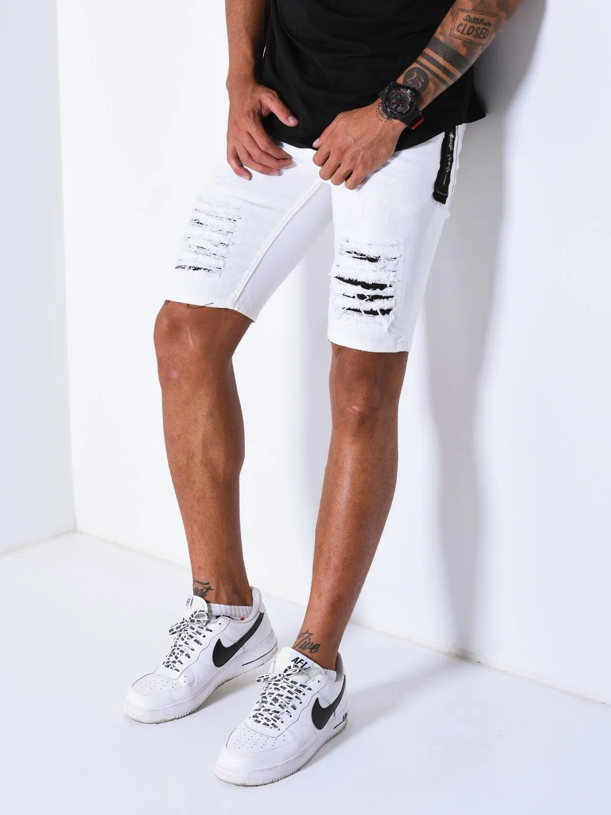 White Denim Shorts Ripped