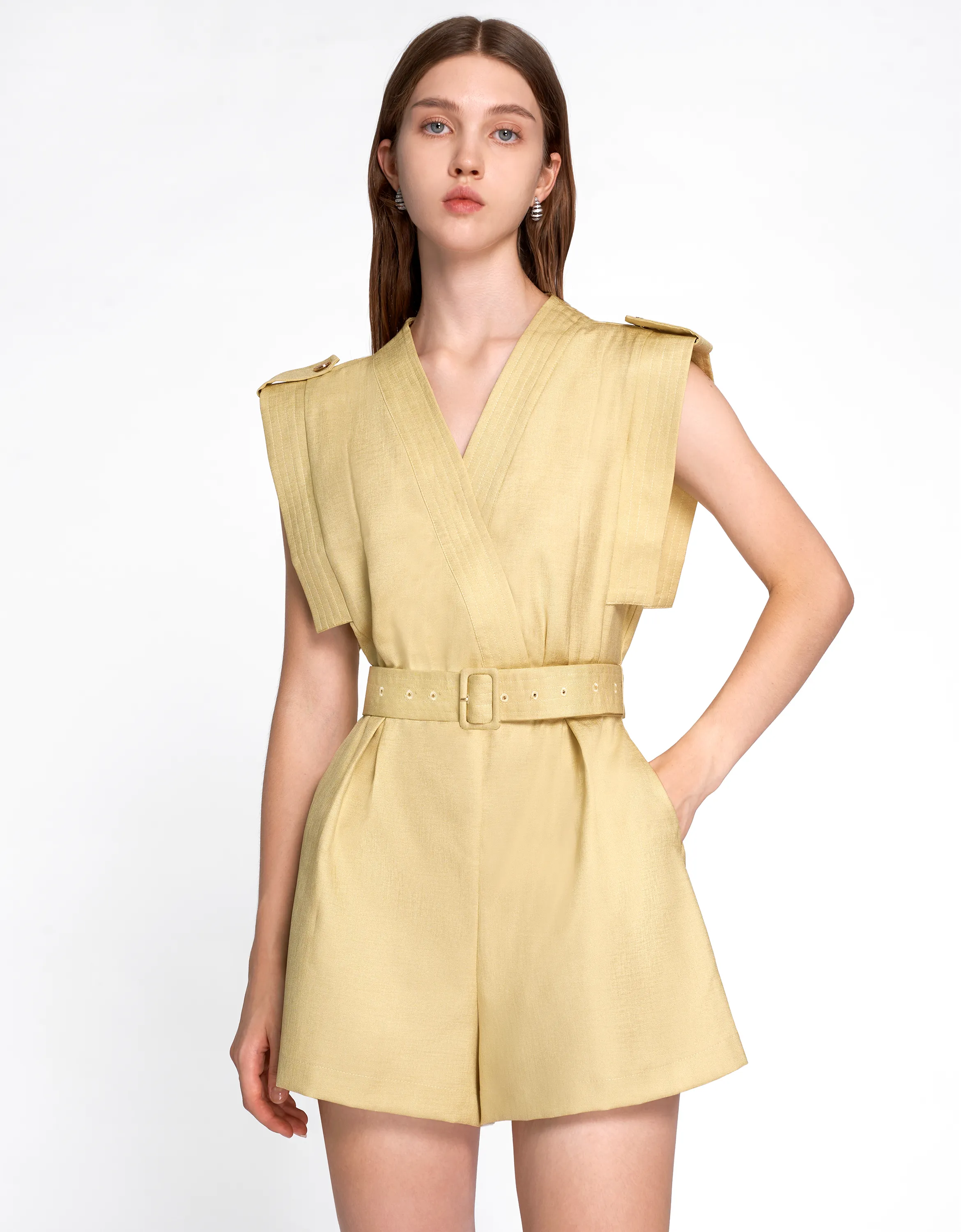 Wide Shoulder Belted Romper