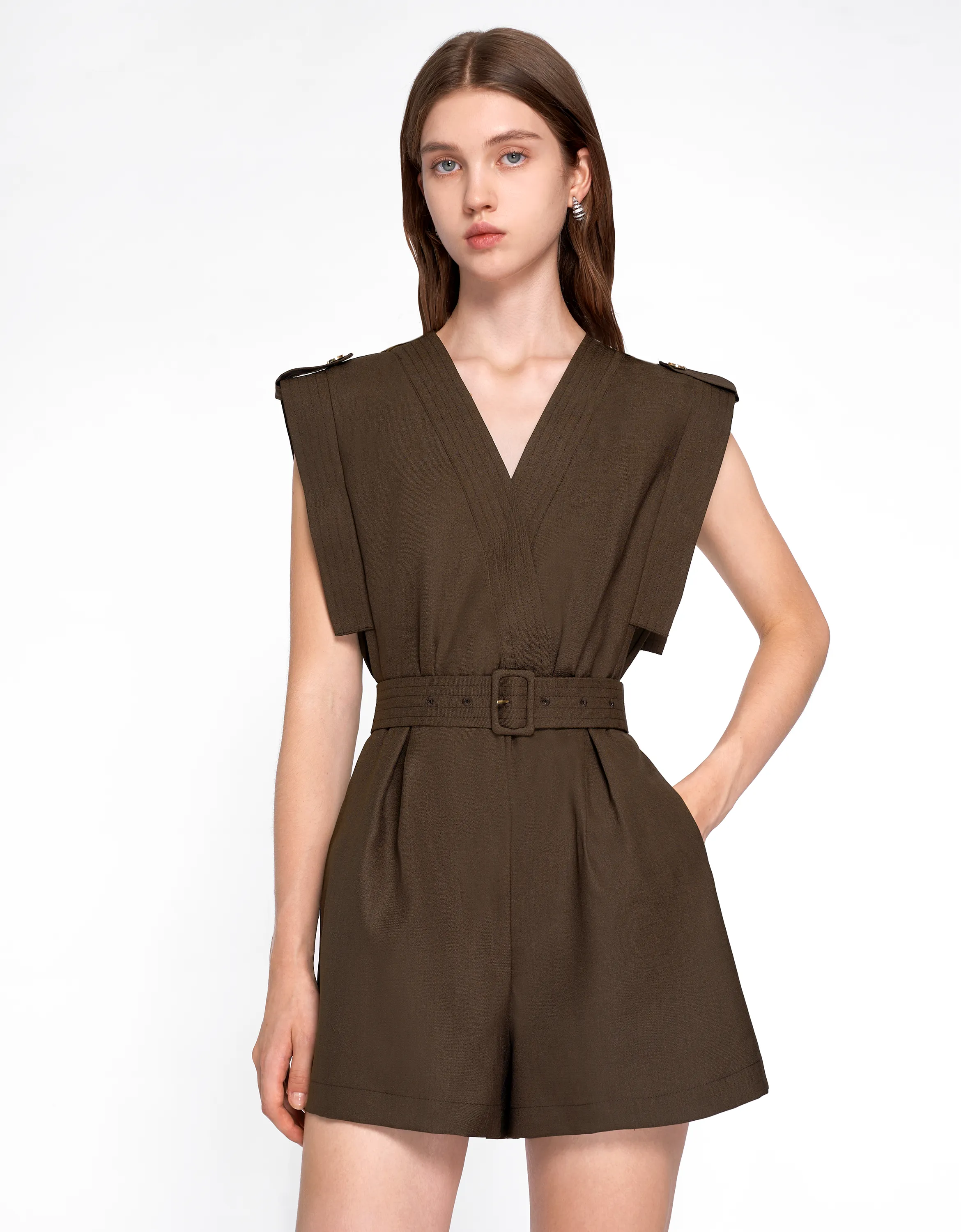 Wide Shoulder Belted Romper