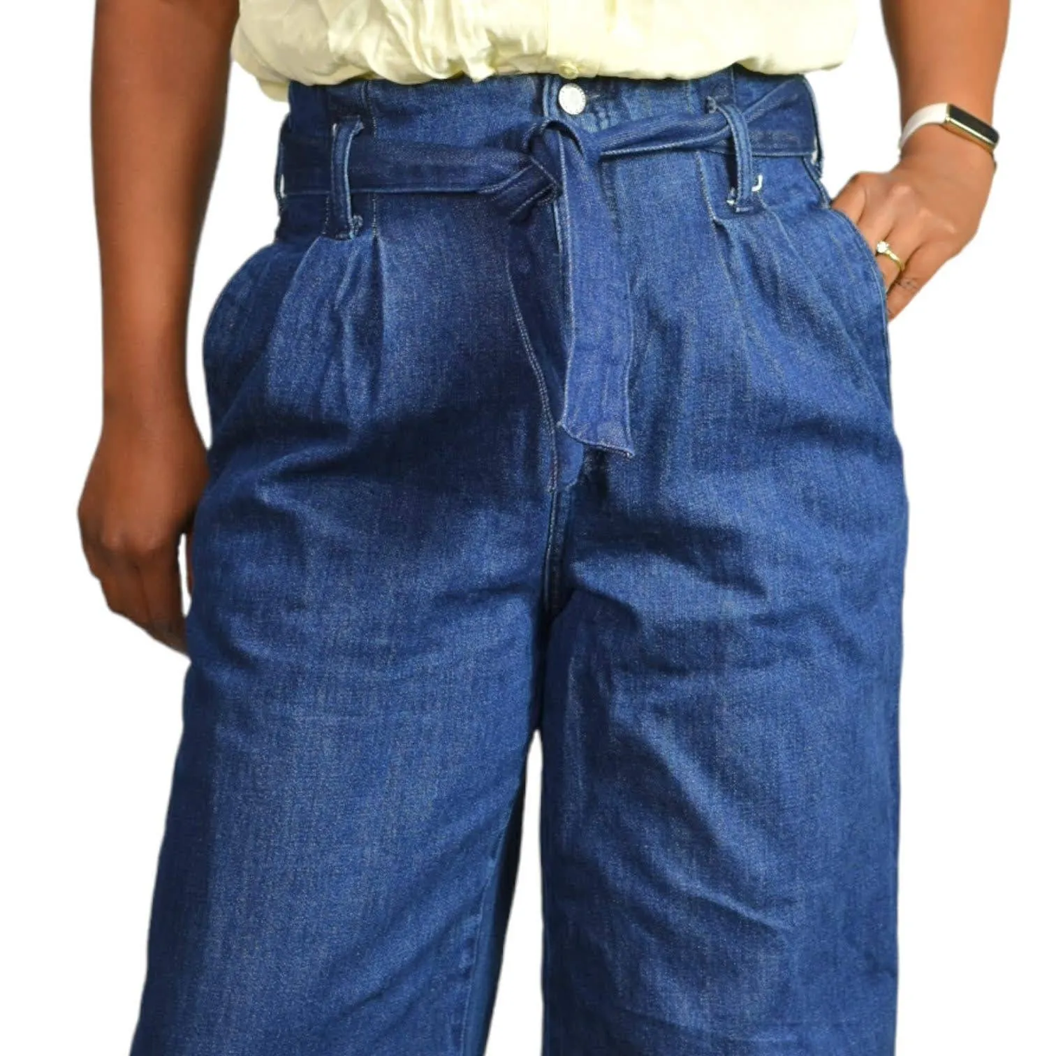 Zara Paperbag Waist Jeans Flare Belted Trouser High Rise Pleated Wide Leg Size 2
