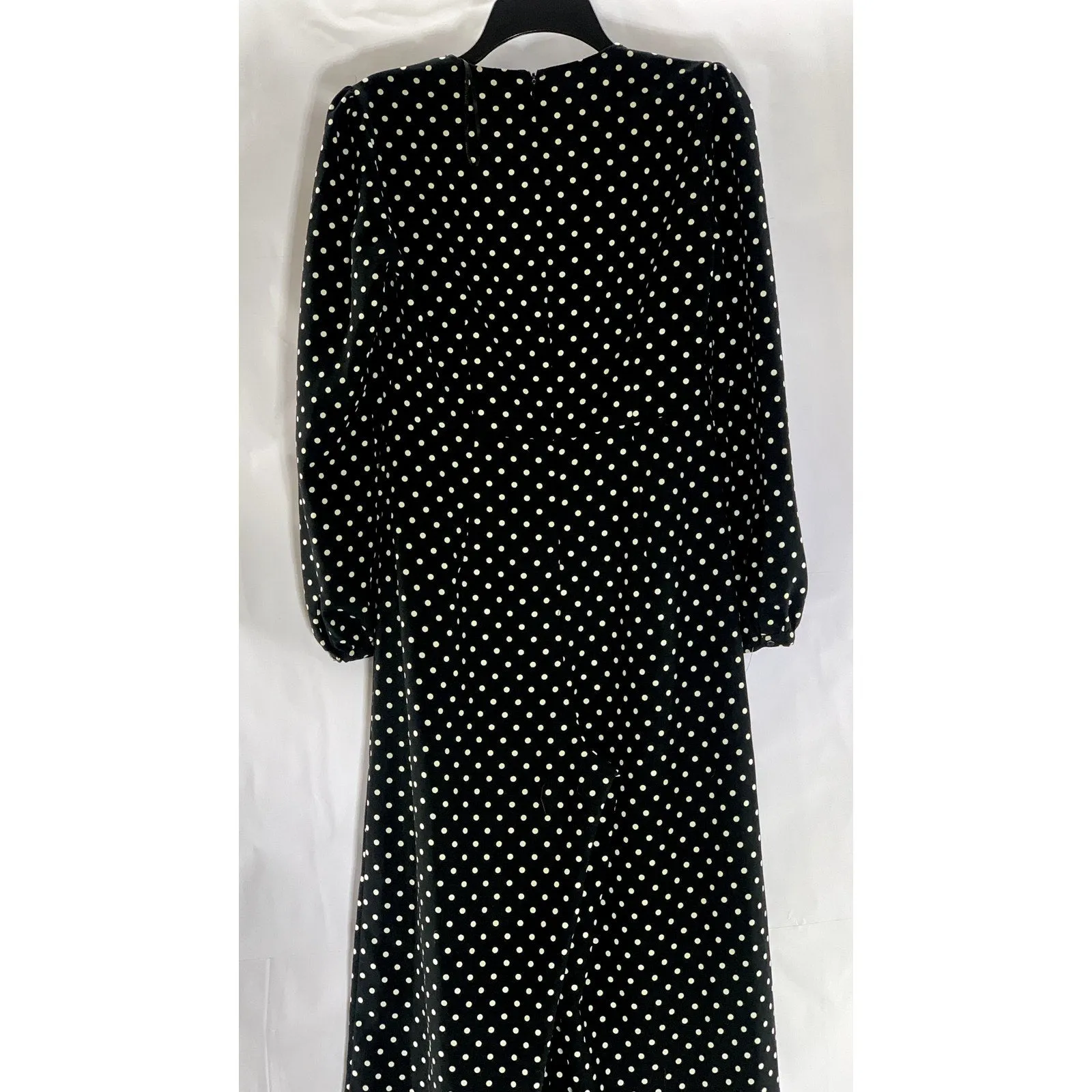 ZARA Women's Black-White Polka Dot V-Neck Long-Sleeve Cropped Jumpsuit SZ XS