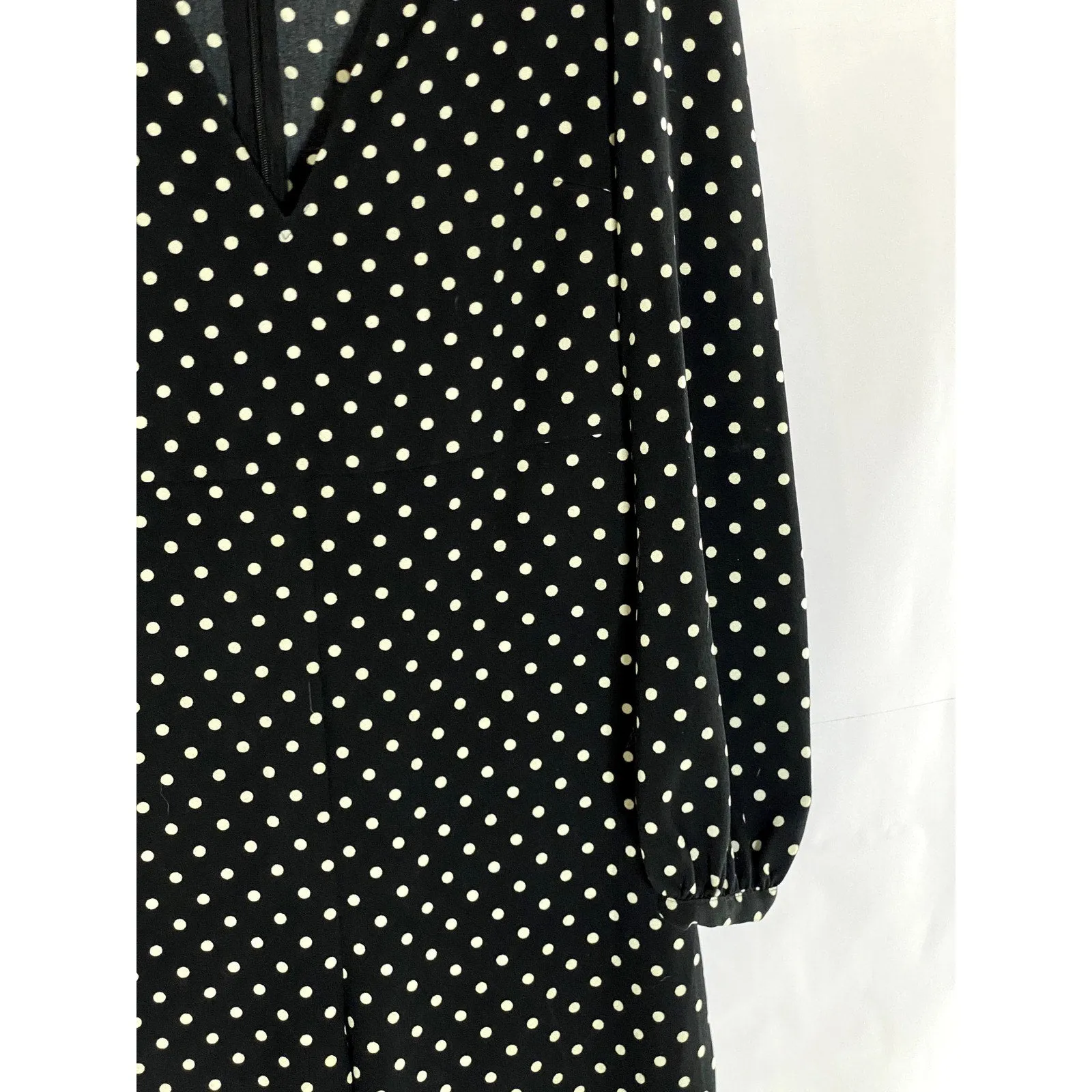 ZARA Women's Black-White Polka Dot V-Neck Long-Sleeve Cropped Jumpsuit SZ XS