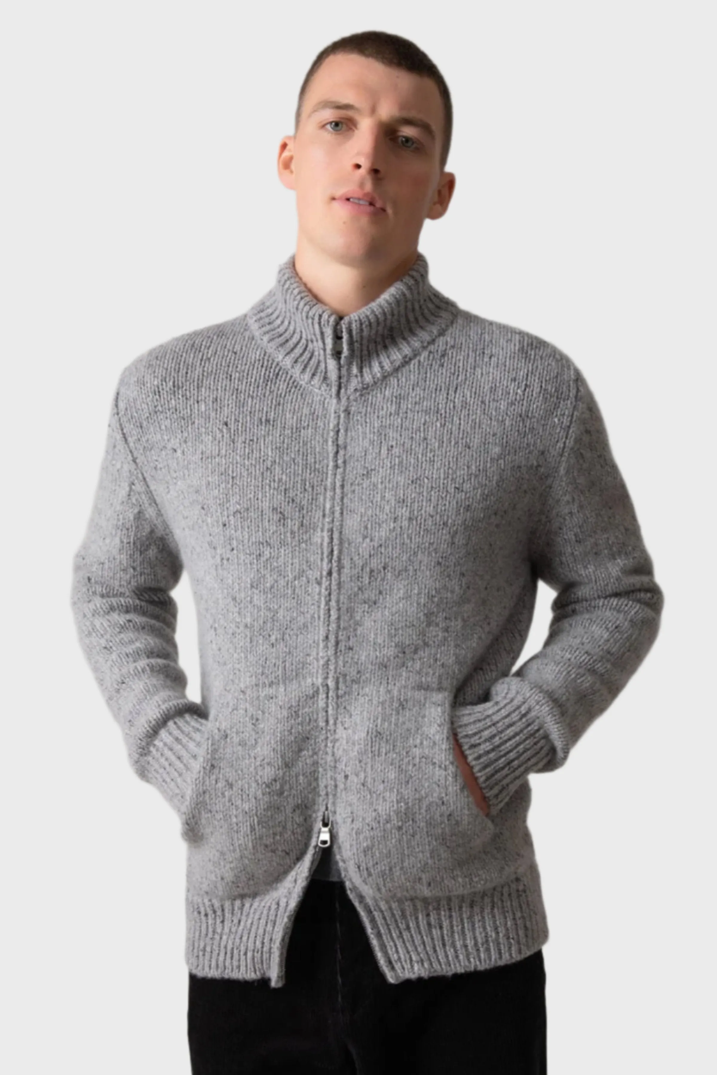 Zip Turtle Neck Donegal Cashmere Cardigan
