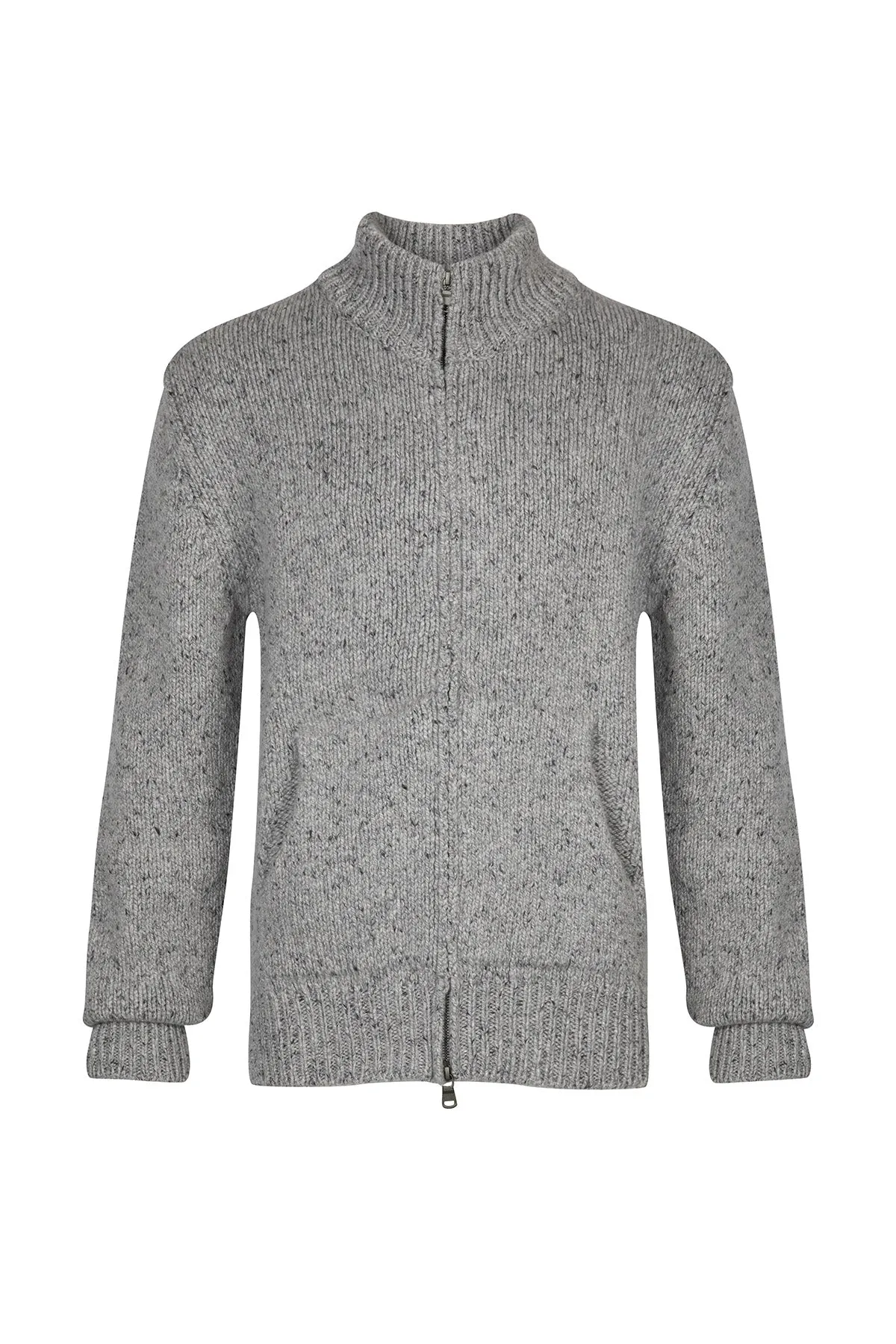 Zip Turtle Neck Donegal Cashmere Cardigan