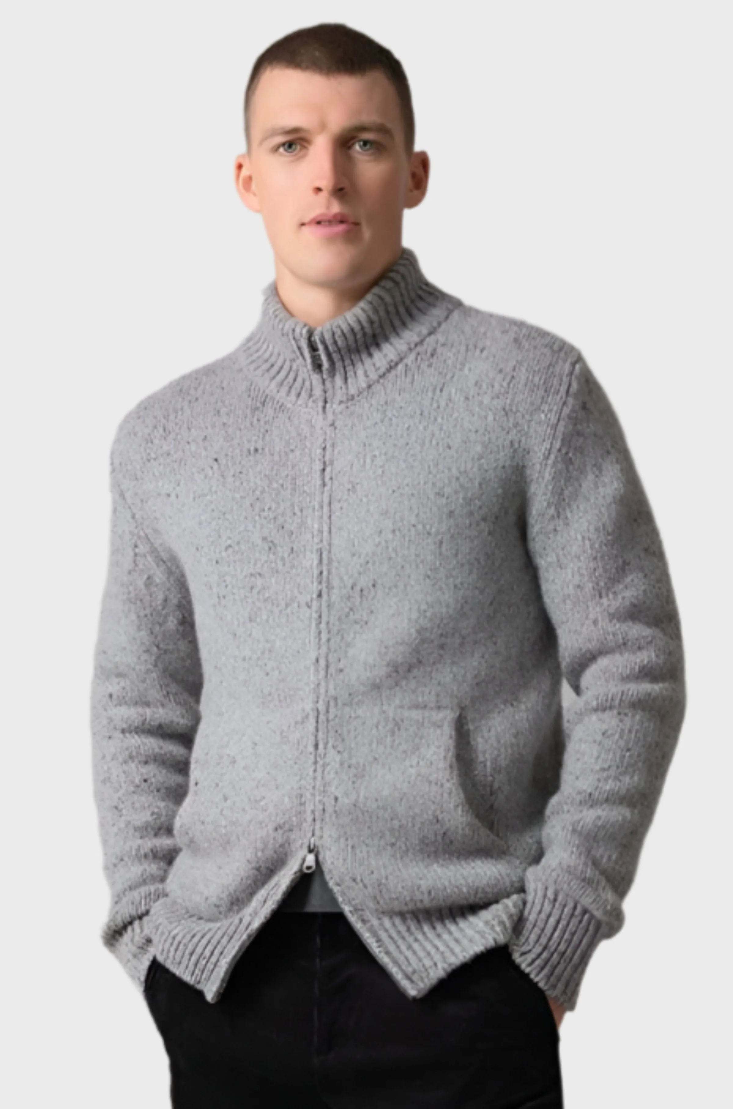 Zip Turtle Neck Donegal Cashmere Cardigan